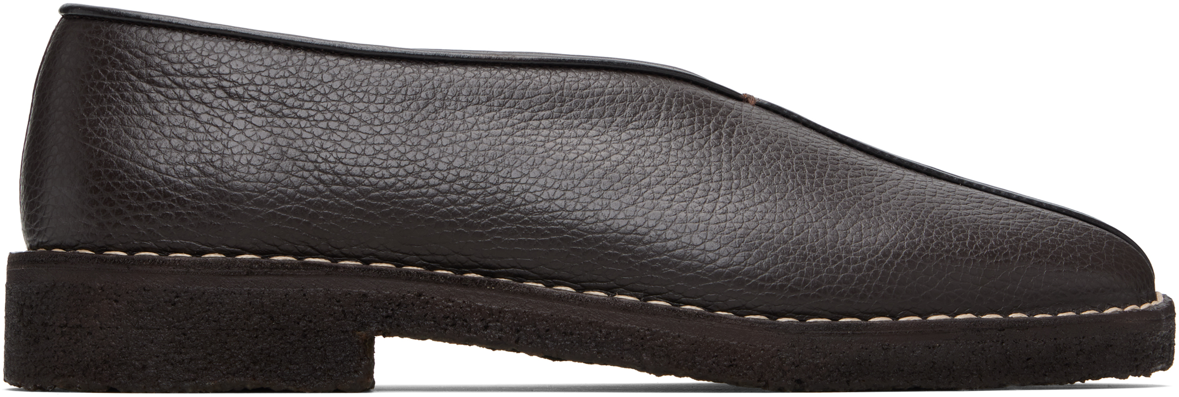 LEMAIRE: Brown Piped Crepe Slipper Loafers | SSENSE