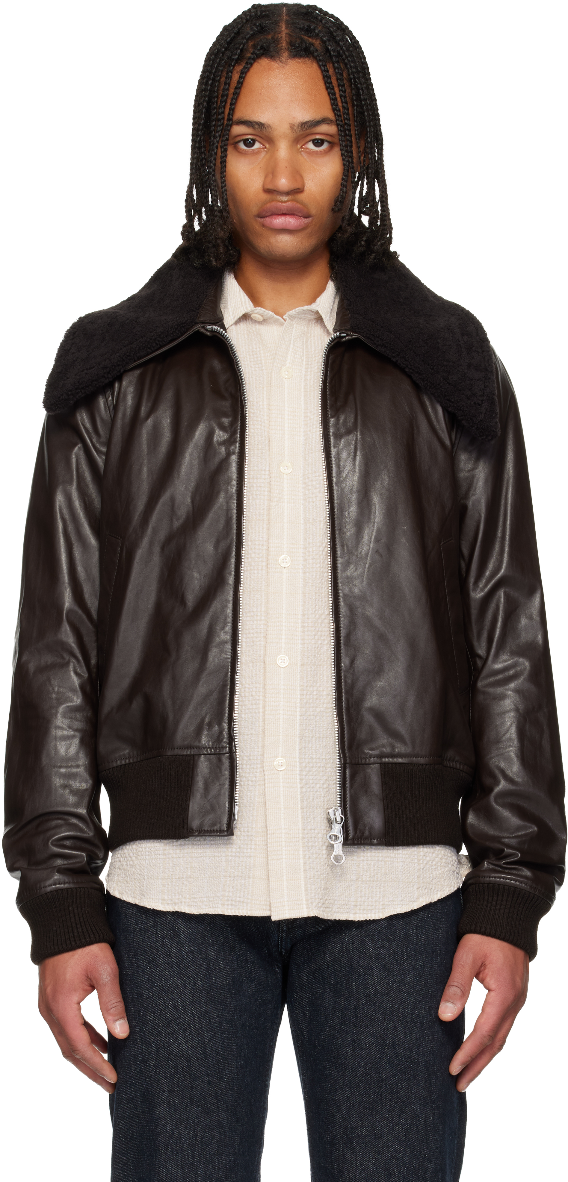 OUR LEGACY: Brown Pharos Leather Bomber Jacket | SSENSE