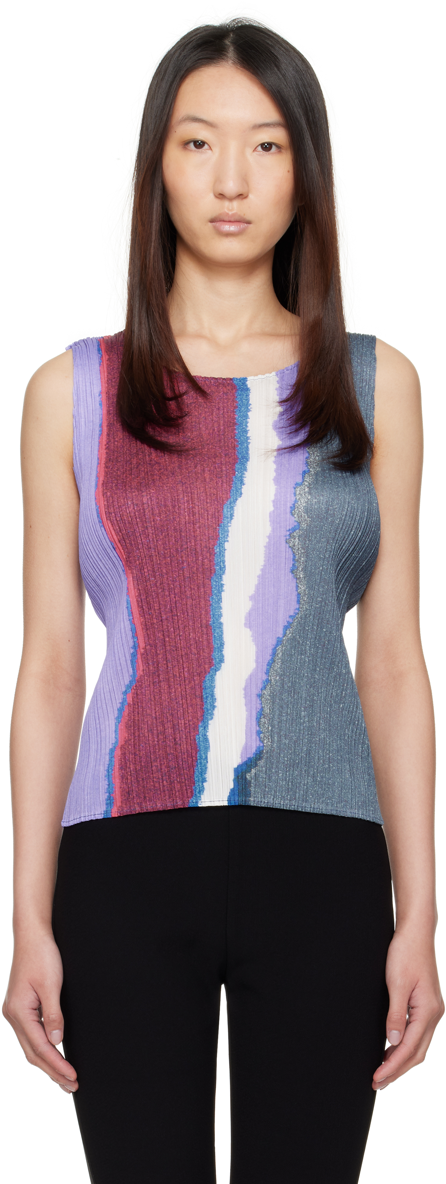 Blue May Grainy Colors Tank Top by PLEATS PLEASE ISSEY MIYAKE on Sale