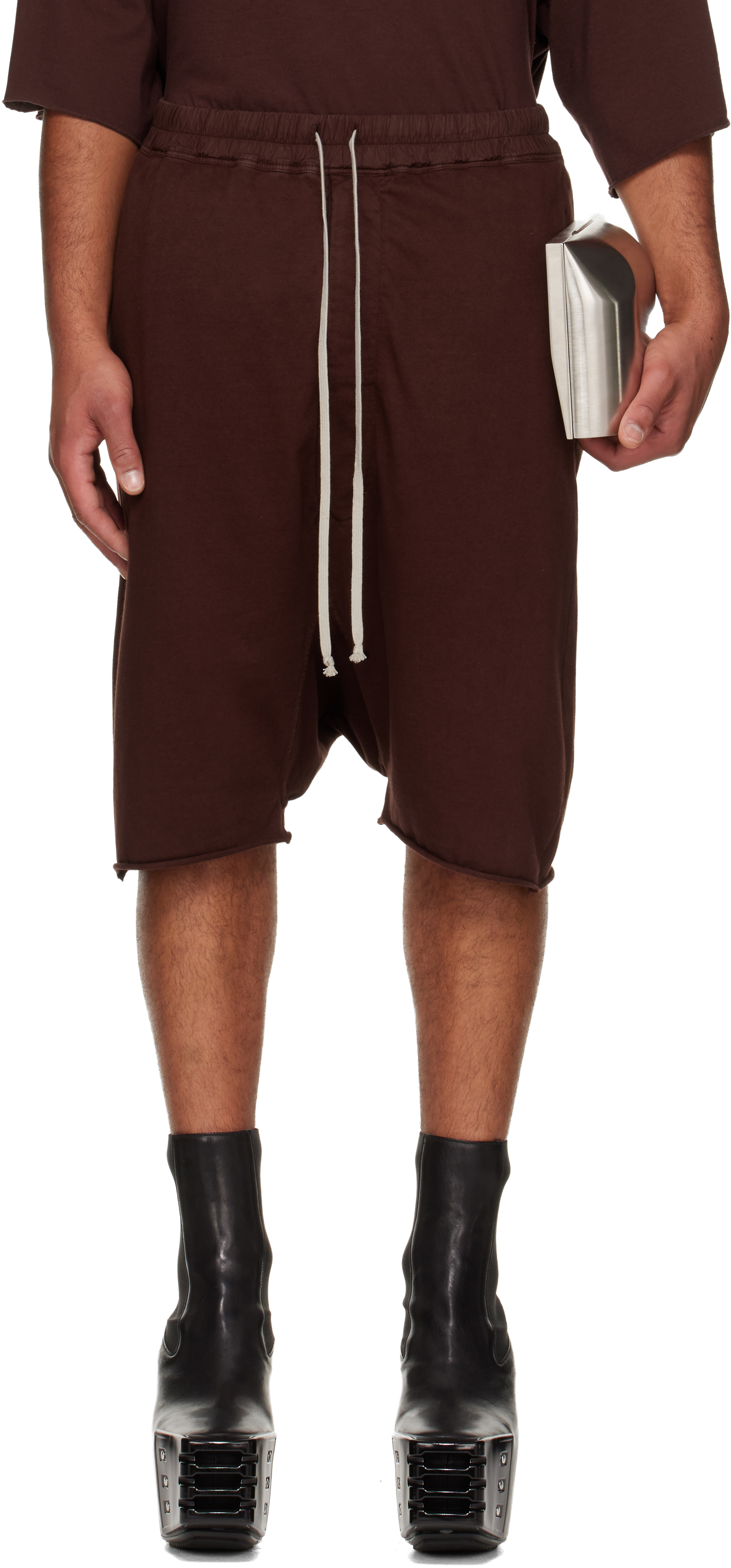 Burgundy Concordians Drawstring Pods Shorts by Rick Owens DRKSHDW