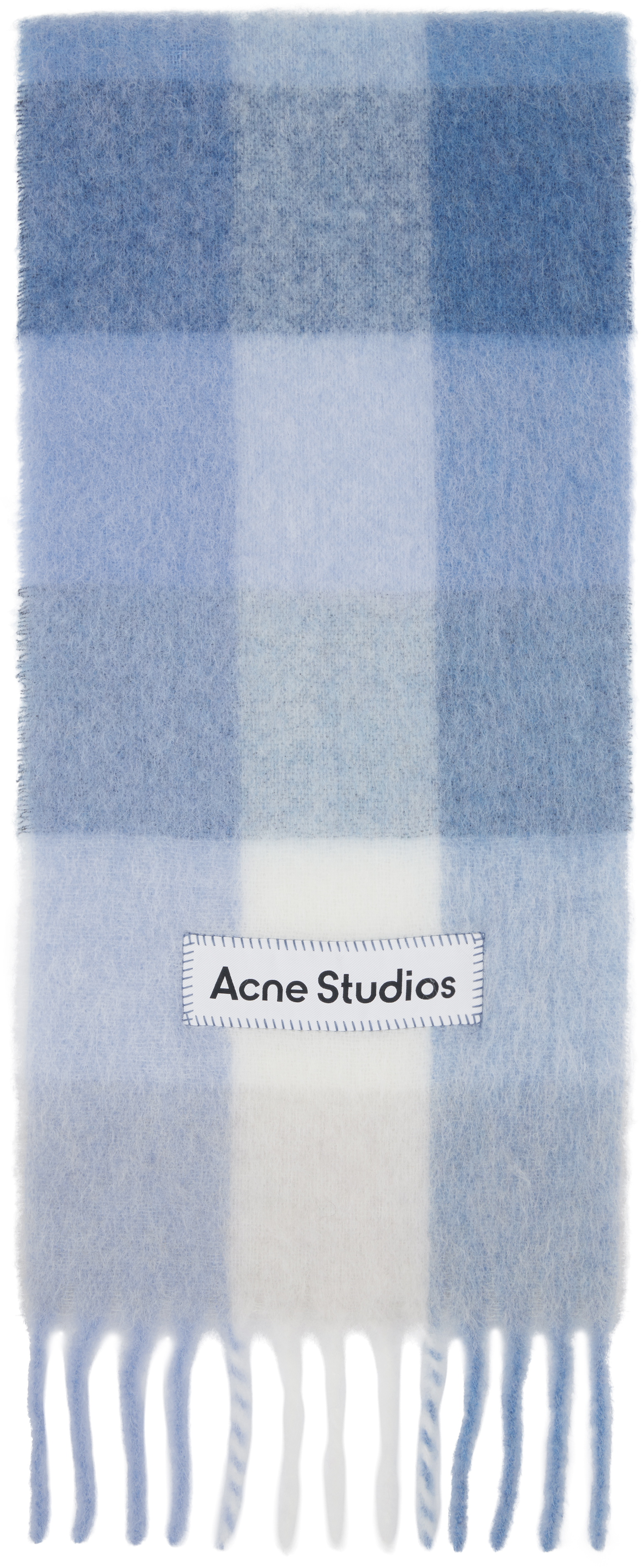 Acne Studios: ブルー＆ホワイト モヘア チェック マフラー | SSENSE 日本