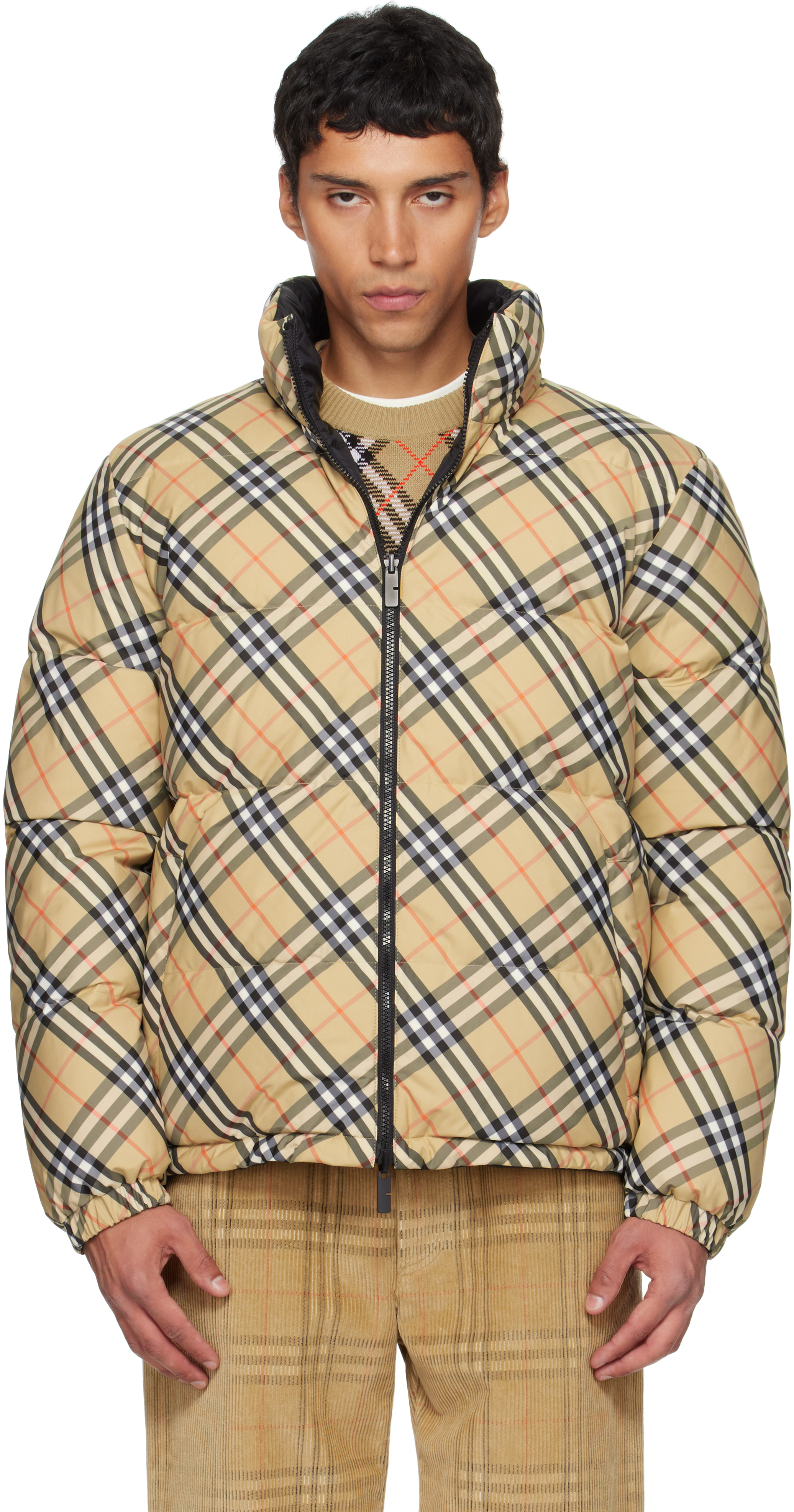 Burberry: ベージュ Snowdon リバーシブル チェック ダウンジャケット