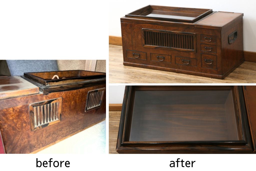 公式】アンティーク家具ラフジュ工房商品詳細ページ長火鉢をリメイク