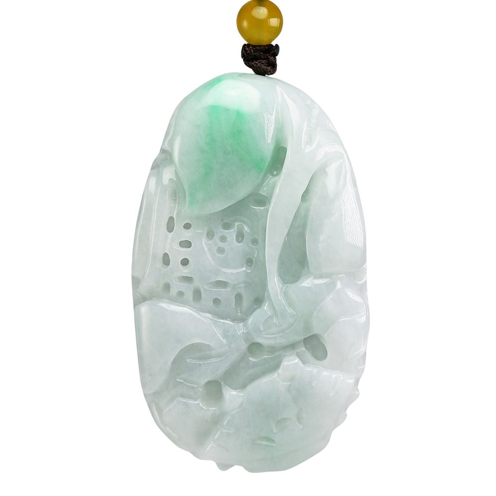 漢石齋】天然翡翠A貨八方來財玉佩吊墜飄花種帶辣綠(30*52*12mm) | 漢石