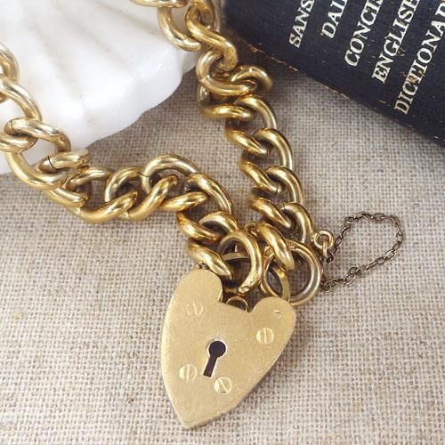 ハートの鍵つき ゴールドヴィンテージブレスレット アンティーク