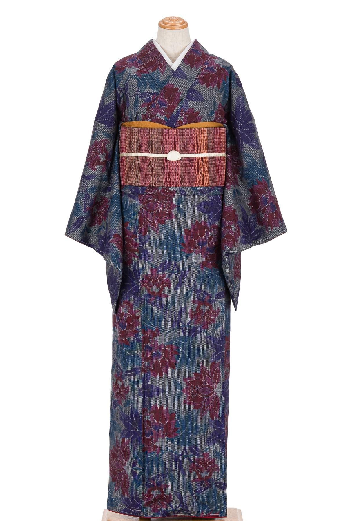 大島紬 色大島 唐花 - からん::アンティーク着物・リサイクル着物の