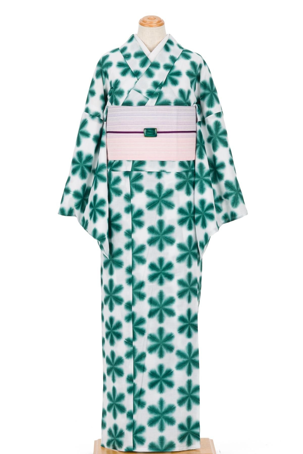 新品 有松絞り浴衣 雪花絞り 緑 - からん::アンティーク着物