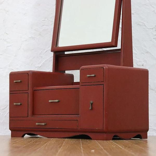 大正ロマン朱塗り鏡台 手鏡付き化粧台