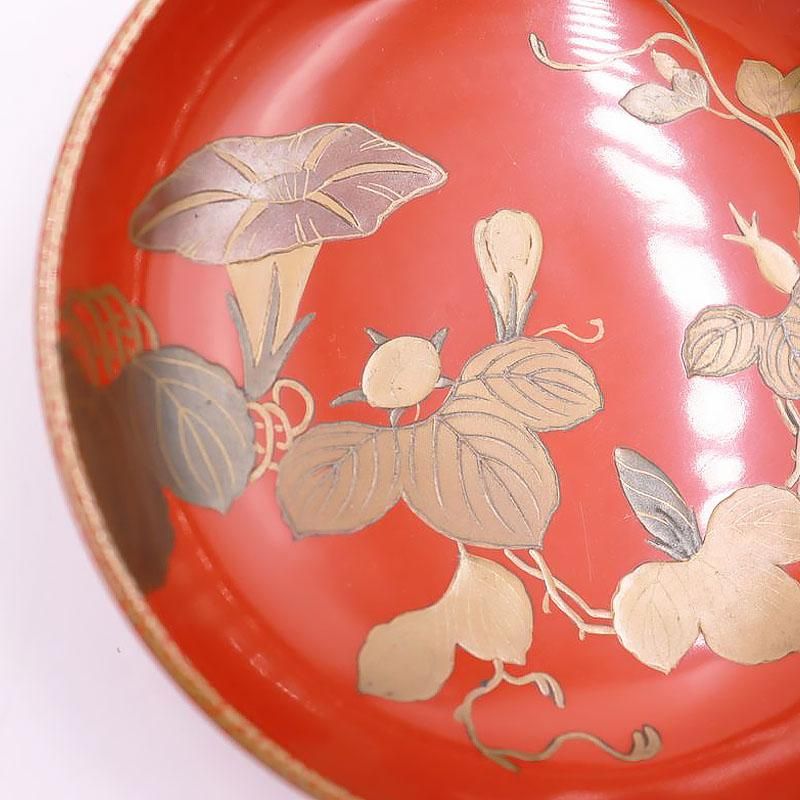 漆器 朱塗り 高蒔絵 大正昭和初期 煮物椀 草花模様