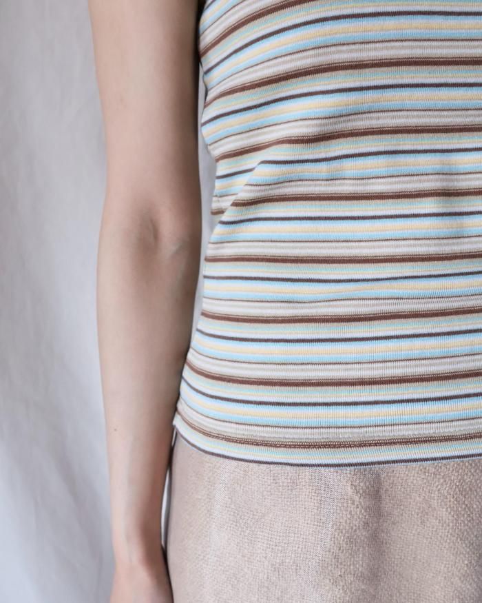 FUMIKA UCHIDA： MULTICOLOR STRIPE U-NECK TANKTOP - WHT/BGE/BRW