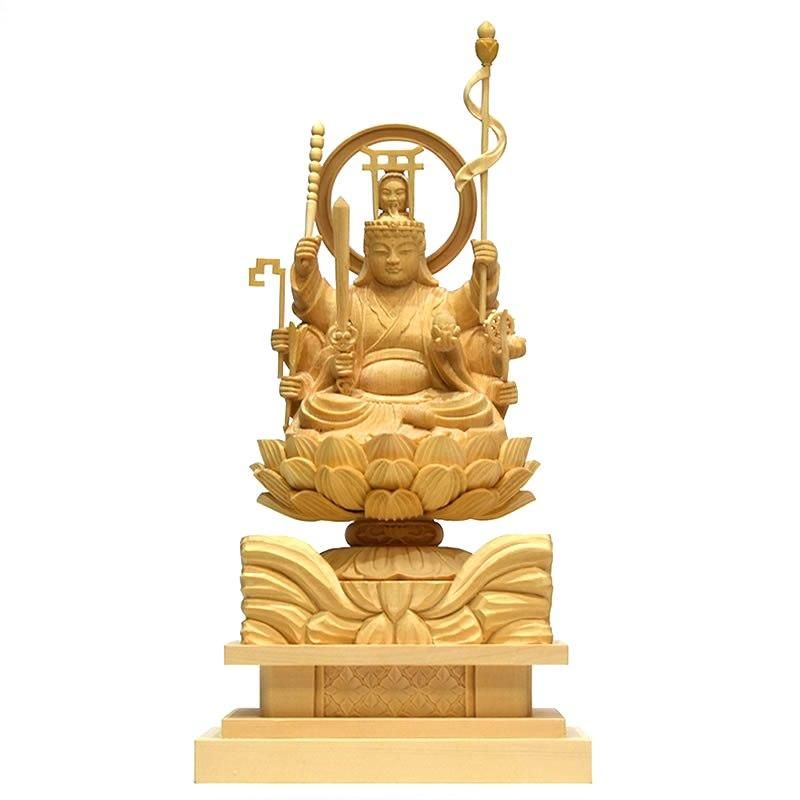 桧木【宇賀八臂弁財天（弁才天）】 坐2.5寸 総高約28cm