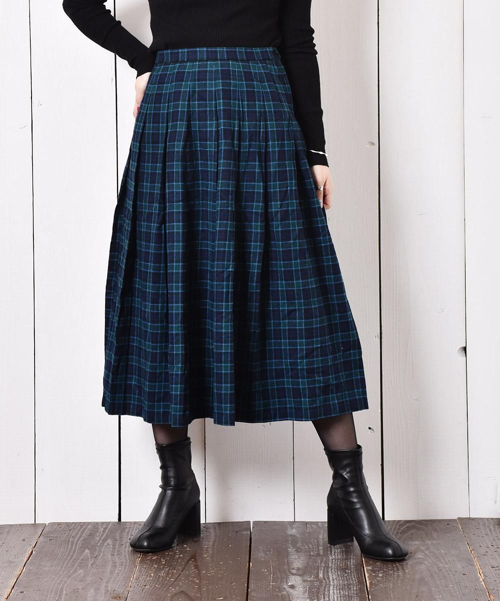 90's アメリカ製 PENDLETON チェック柄 ウールプリーツスカート ブルー