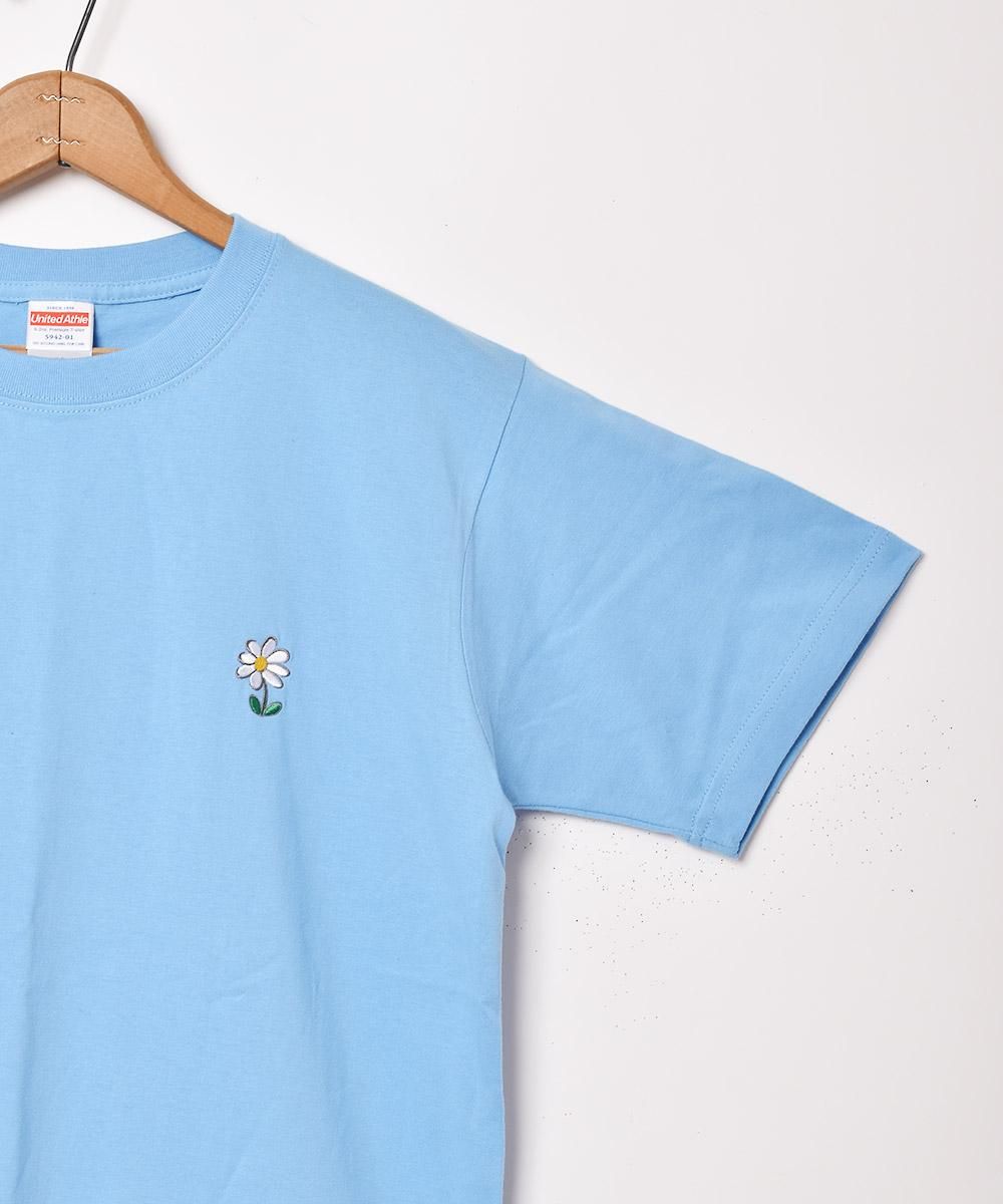 ワンポイント刺繍Tシャツ | Flower | サックスブルー - 古着屋