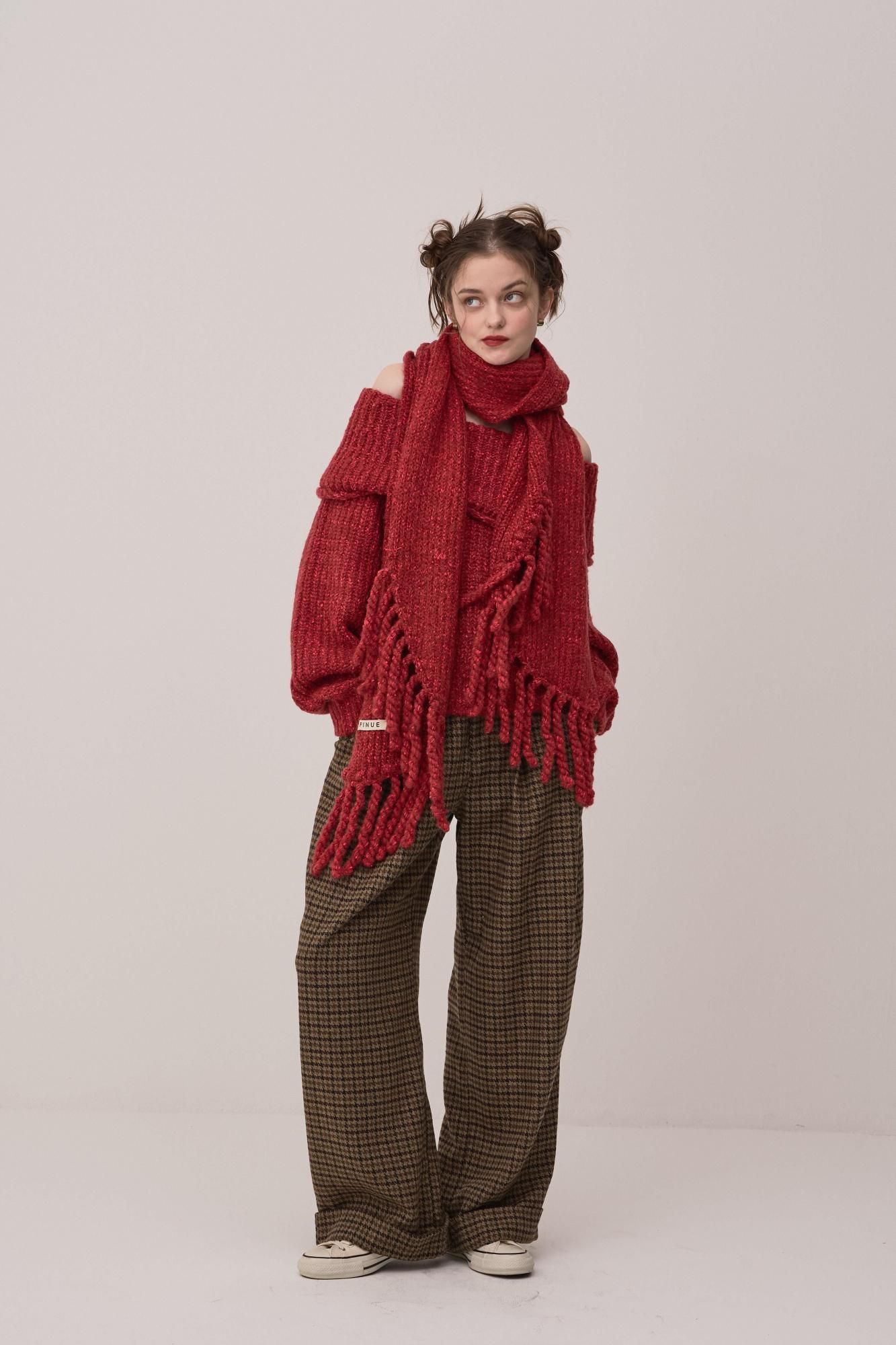 ツイストフリンジマフラー（RED） - PINUE