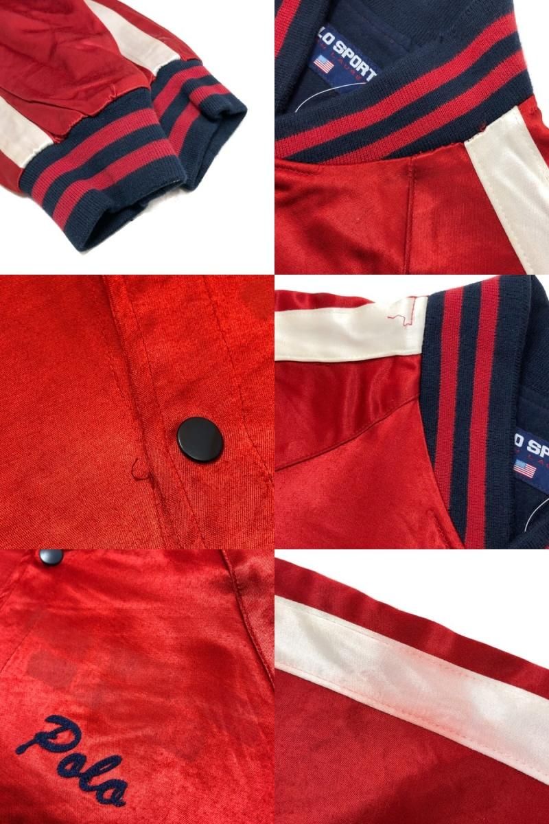 90s POLO SPORT Script Logo Satin Varsity Jacket 赤 M ポロスポーツ