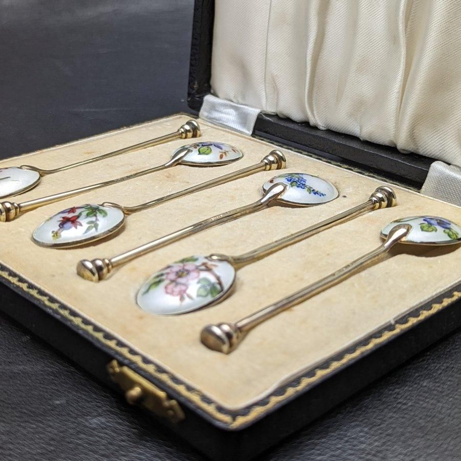 1963年 英国ヴィンテージ 純銀製ティースプーン6本セット エナメル