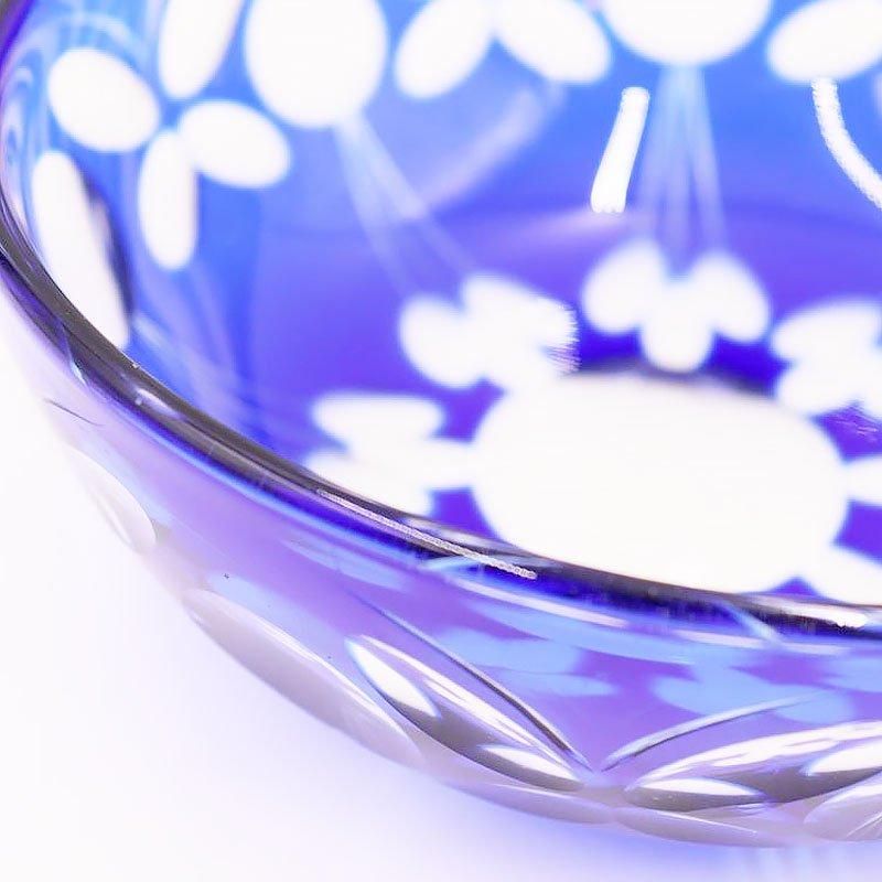 アンティーク カットガラス 切子鉢 青 大正昭和レトロ