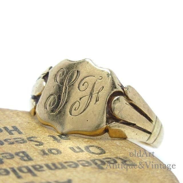 英国 ヴィンテージ 9金シグネットリング SF彫刻