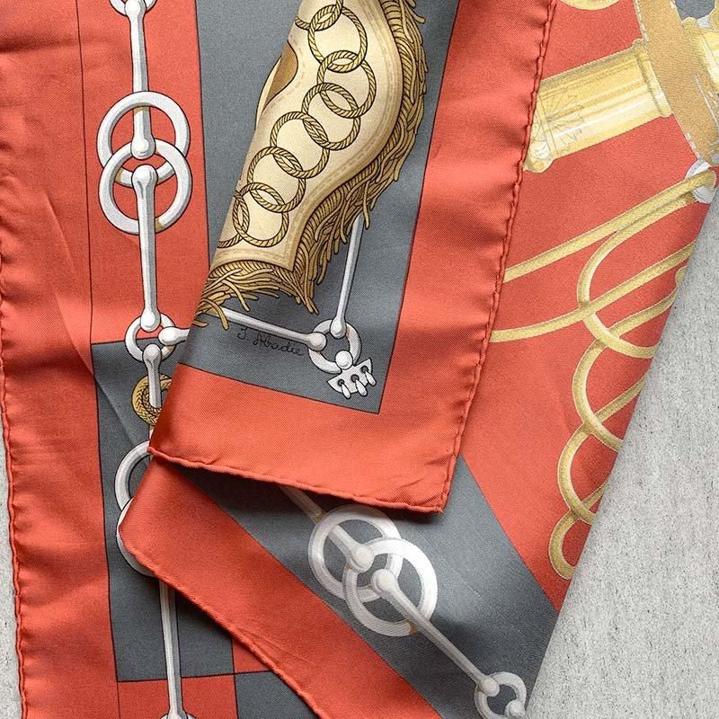 オレンジエルメススカーフ Cliquetis シルクスカーフ