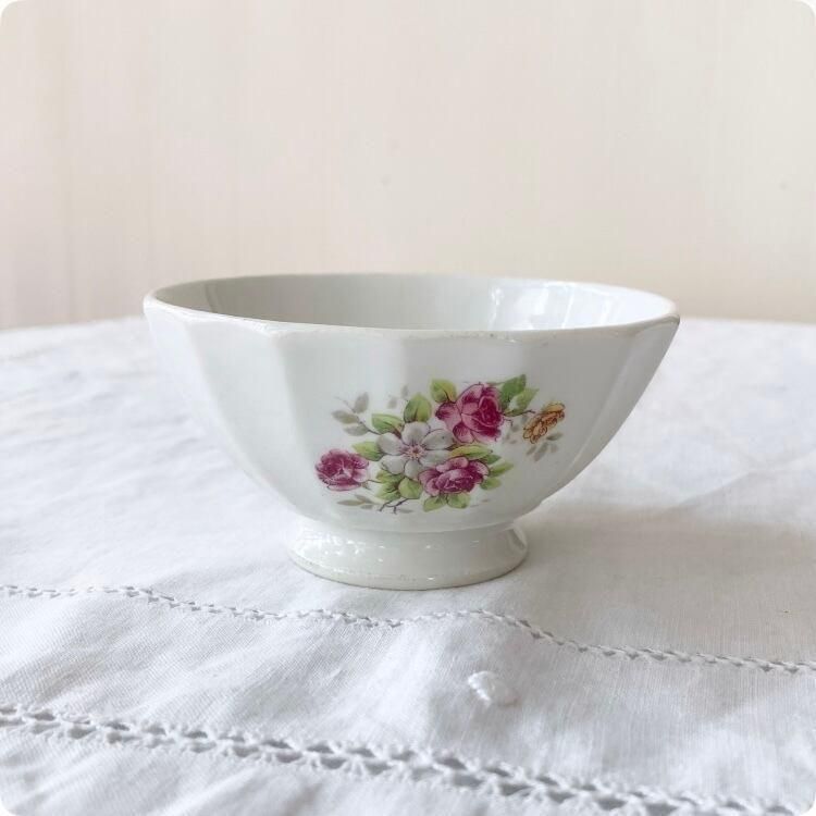 フランスアンティーク ミニカフェオレボウル | パープル薔薇柄 蚤の市