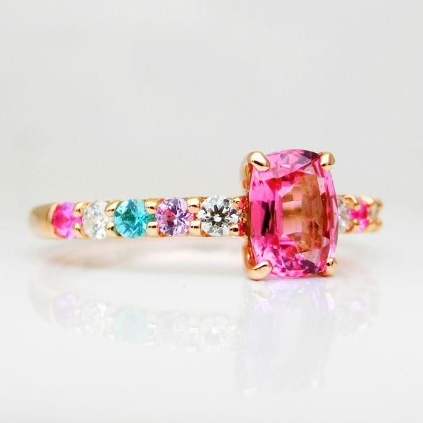 非加熱ピンクサファイア パライバトルマリン ダイヤモンドリング PS