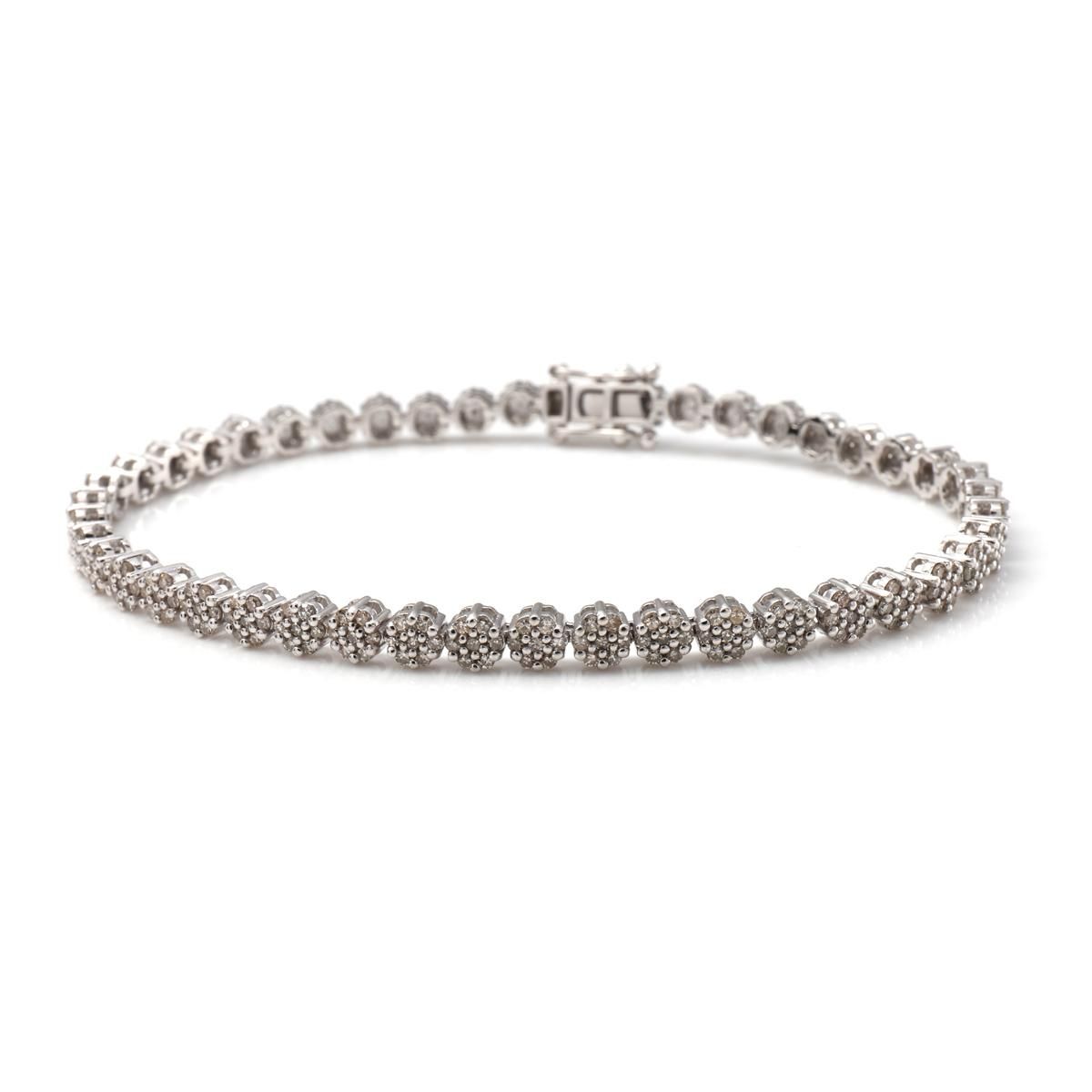 ダイヤモンド 10K ホワイトゴールド ブレスレット 幅3.8mm 17cm