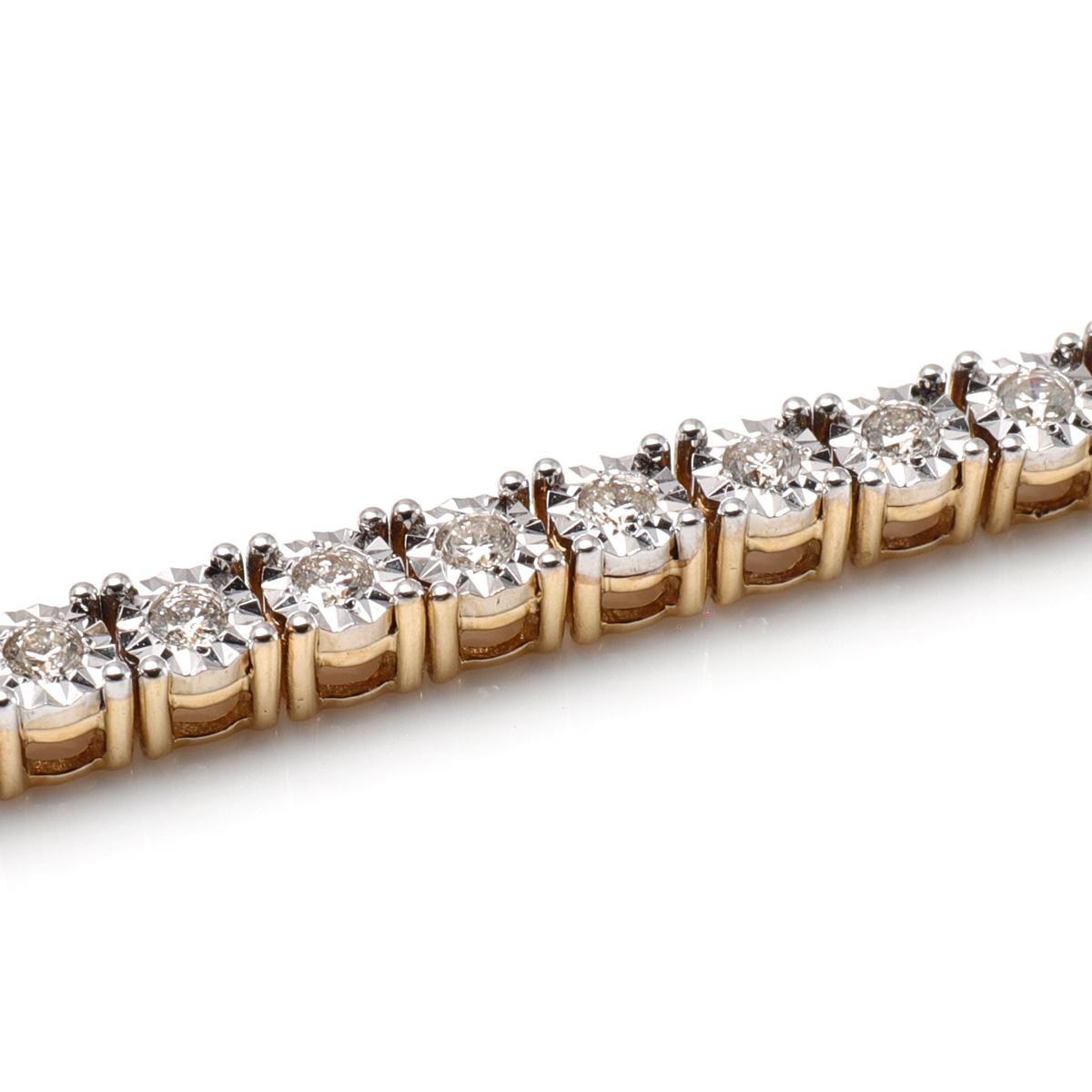 ダイヤモンド 14K イエローゴールド テニスブレスレット 幅3mm 17cm