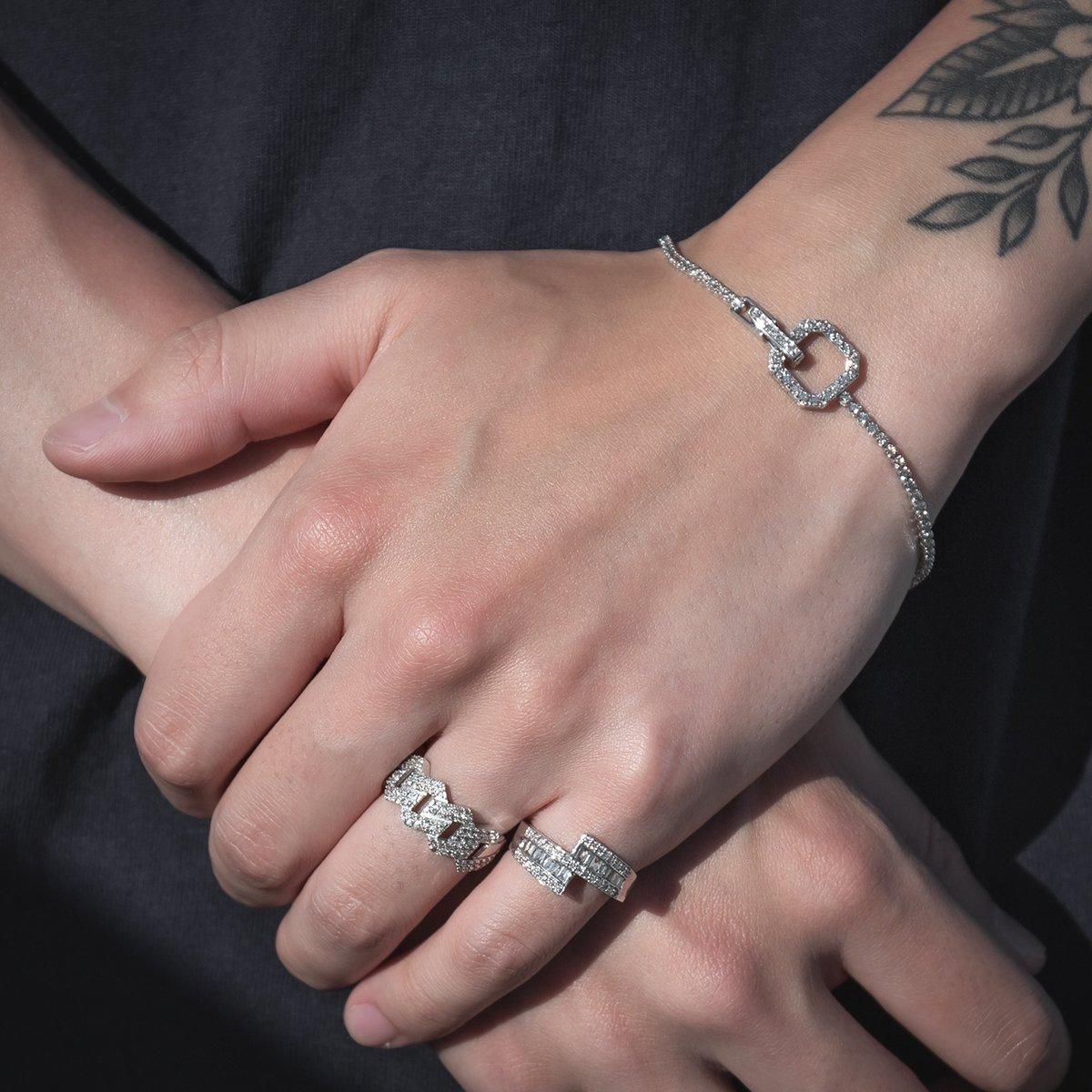 ダイヤモンド 18K ホワイトゴールド テニスブレスレット 幅2mm 18cm