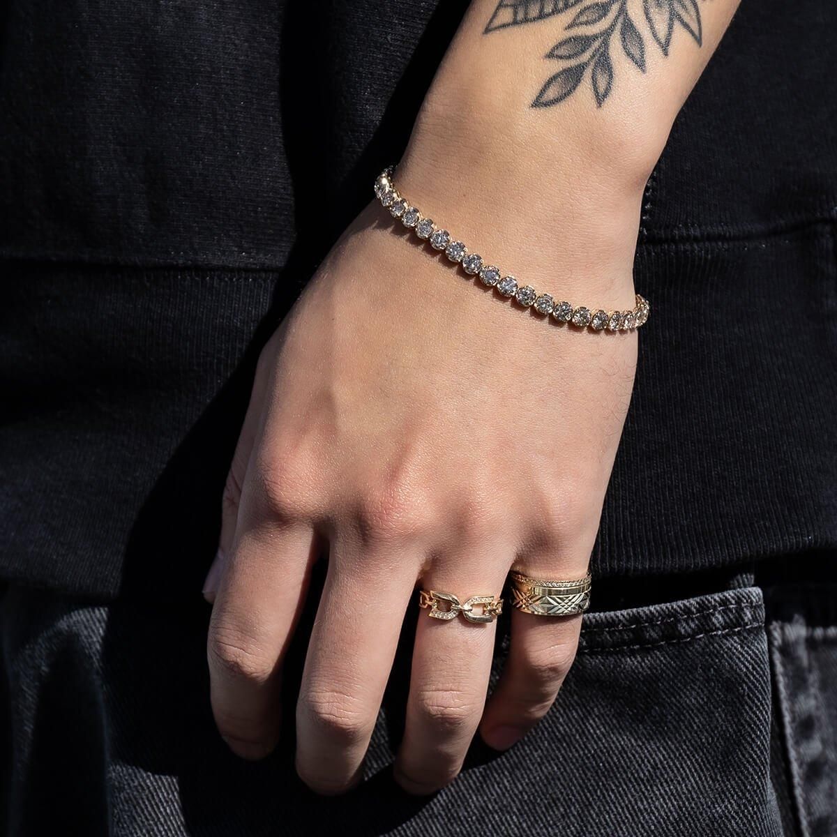 ダイヤモンド 10K イエローゴールド テニスブレスレット 幅5mm 18cm