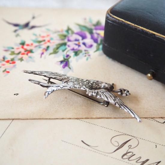 アンティーク ツバメのブローチ | フランス20世紀初頭 ツバメとお花の