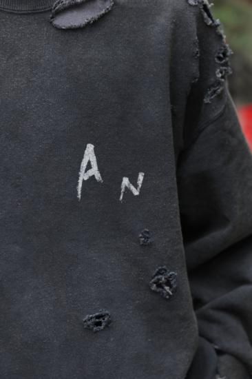 ANCELLM | アンセルム CRASH UNEVEN OVER SWEAT SHIRT(BLACK