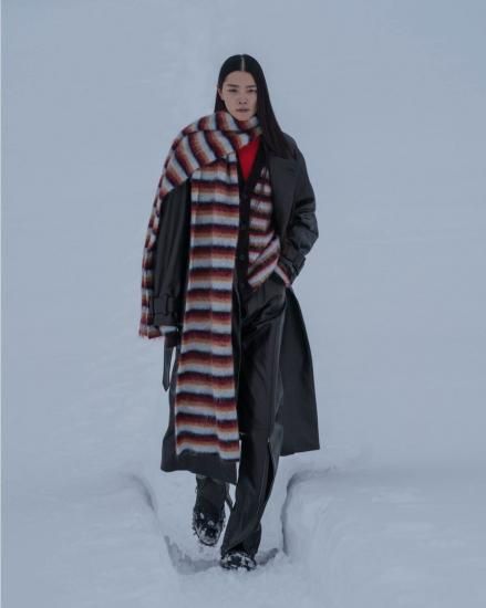 YOKE | MOHAIR BORDER LONG STOLE(BROWN×RED) | モヘアボーダーロング