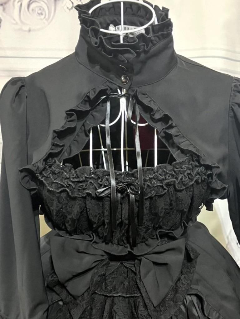 ◇受注商品◇姫袖ボレロ付き配色切り替えデコラティブワンピース：黒