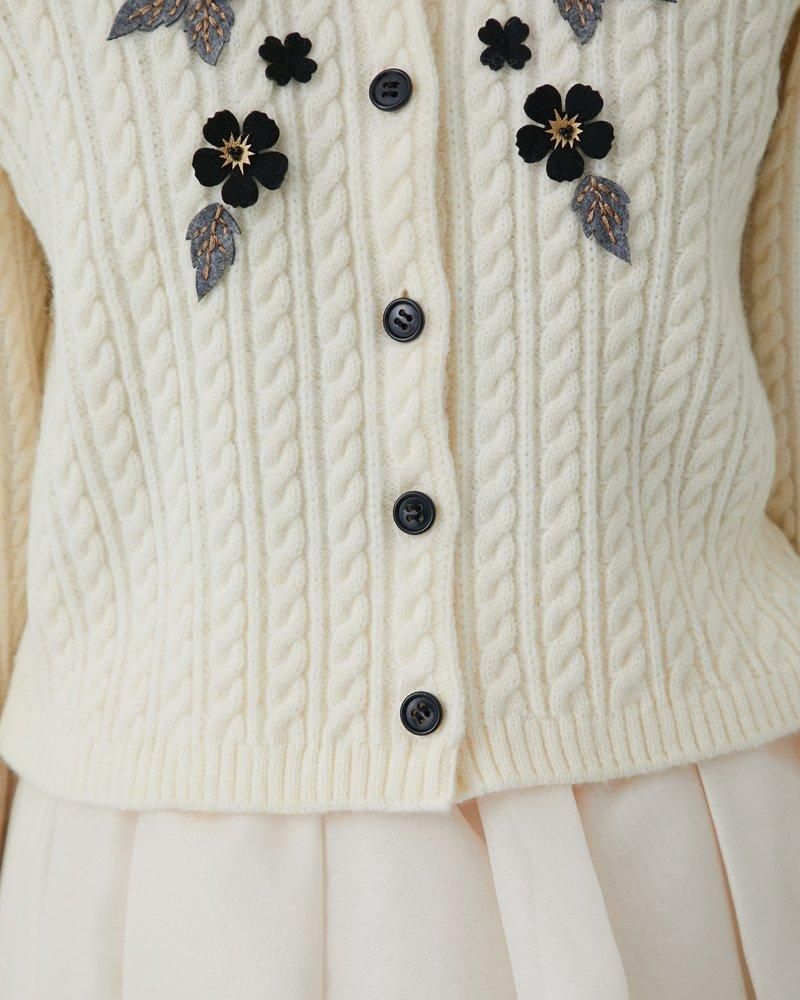 20％off】アップリケケーブルカーディガン(オフホワイト) - seventen