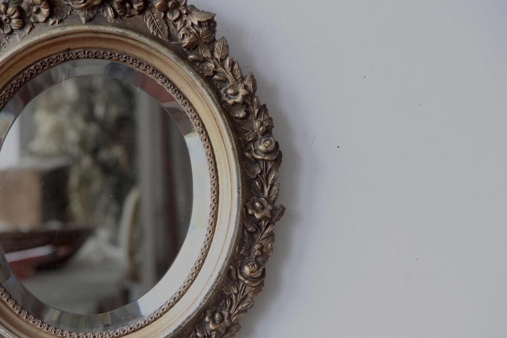 フランスアンティーク 花柄のオーバルミラーB - L'atelier Brocante