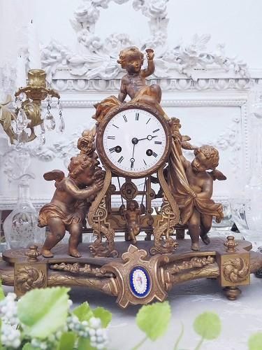 逸品 マントル置時計オーロージュ『天使の楽園』 - 薔薇と天使の