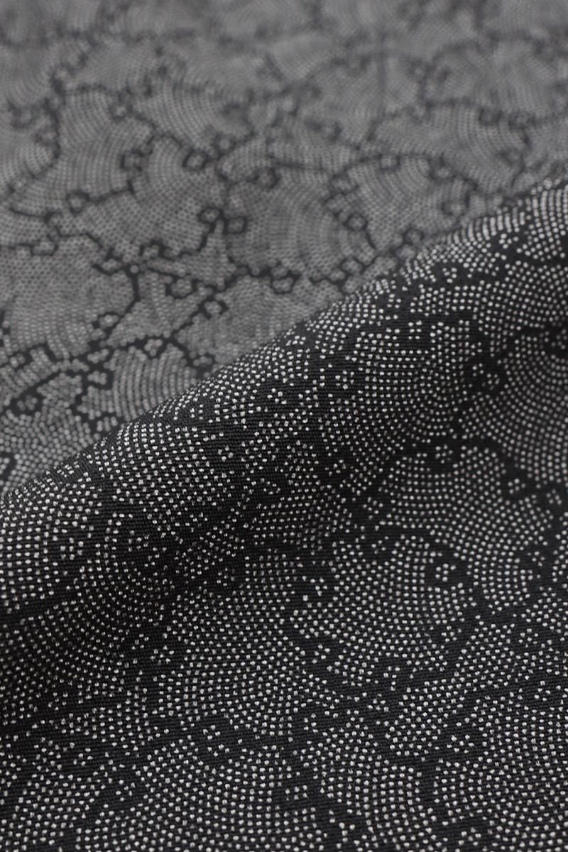 銀座【C-3050】横谷楠生作 江戸小紋 黒色 鮫に雪輪文（落款入） :身丈