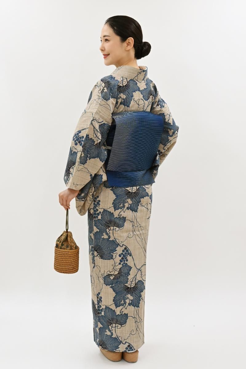 銀座【D-3856】竺仙製 奥州小紋 素色 葡萄唐草文（反端付） :身丈165