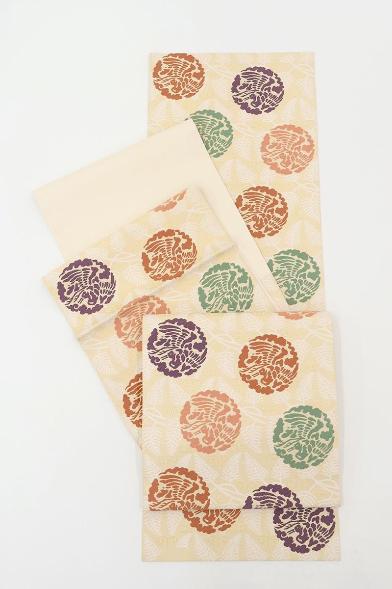 銀座【L-8383】袋帯 鳥の子色 若松に鶴の丸 - 銀座きもの青木｜長く