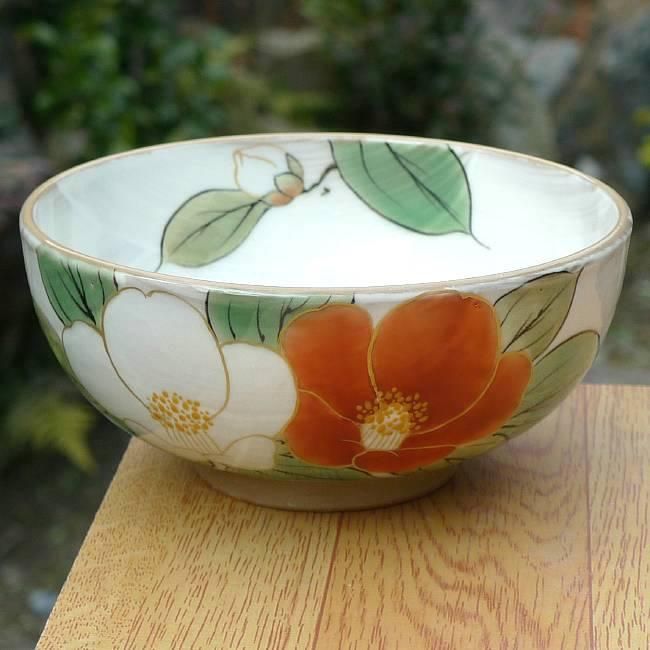 紅白椿ご飯茶碗 陶あん 大 - 京焼清水焼 松韻堂