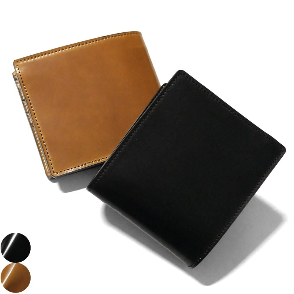 財布 二つ折り 薄い 小銭入れなし メンズ レディース コードバン 馬革