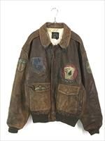 古着 90s AVIREX Type A-2 豪華 ドローイング パッチ 本革 ゴート