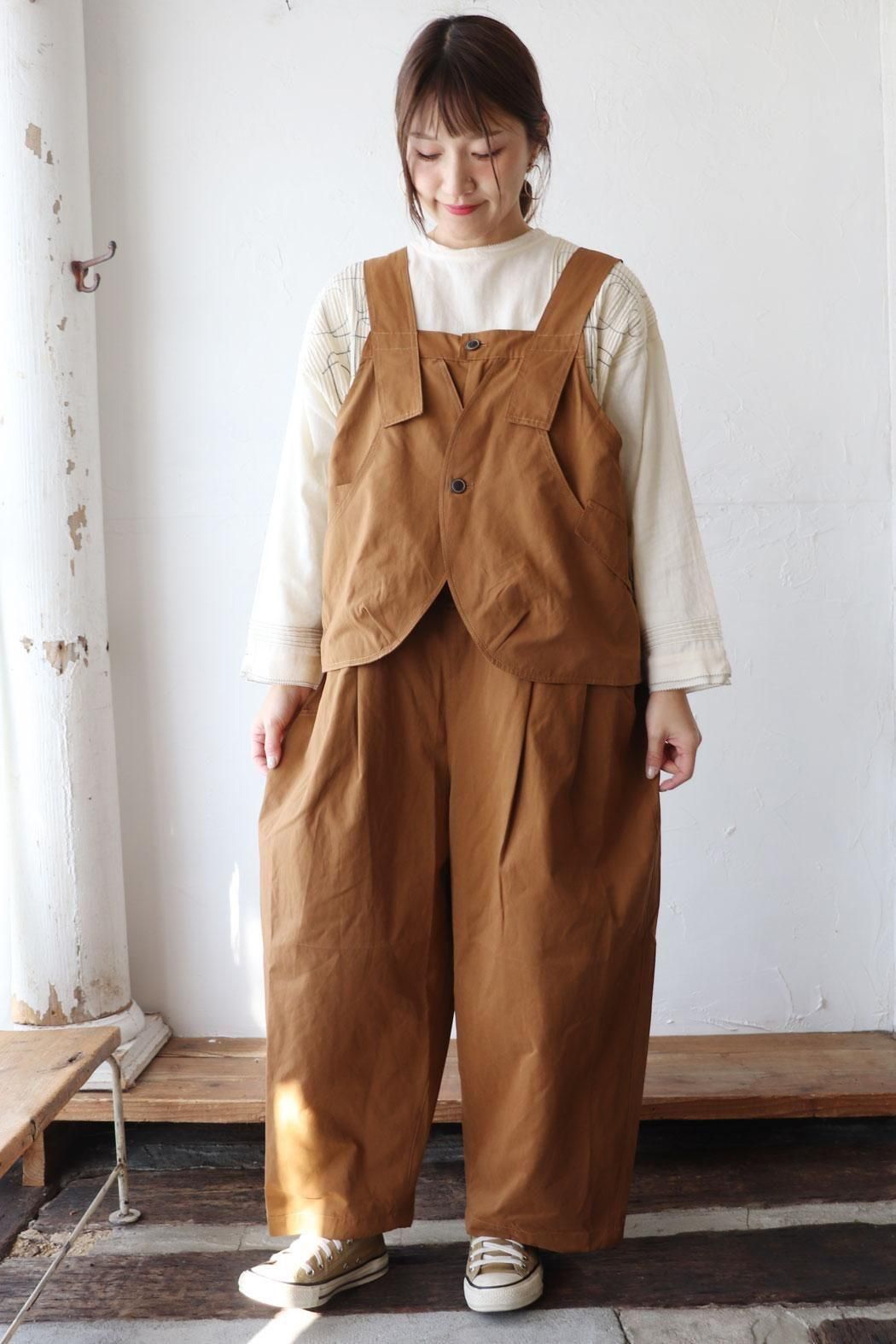 tumugu:｜ツムグ】コットンナイロンサロペット｜ピーチ起毛のしなやか