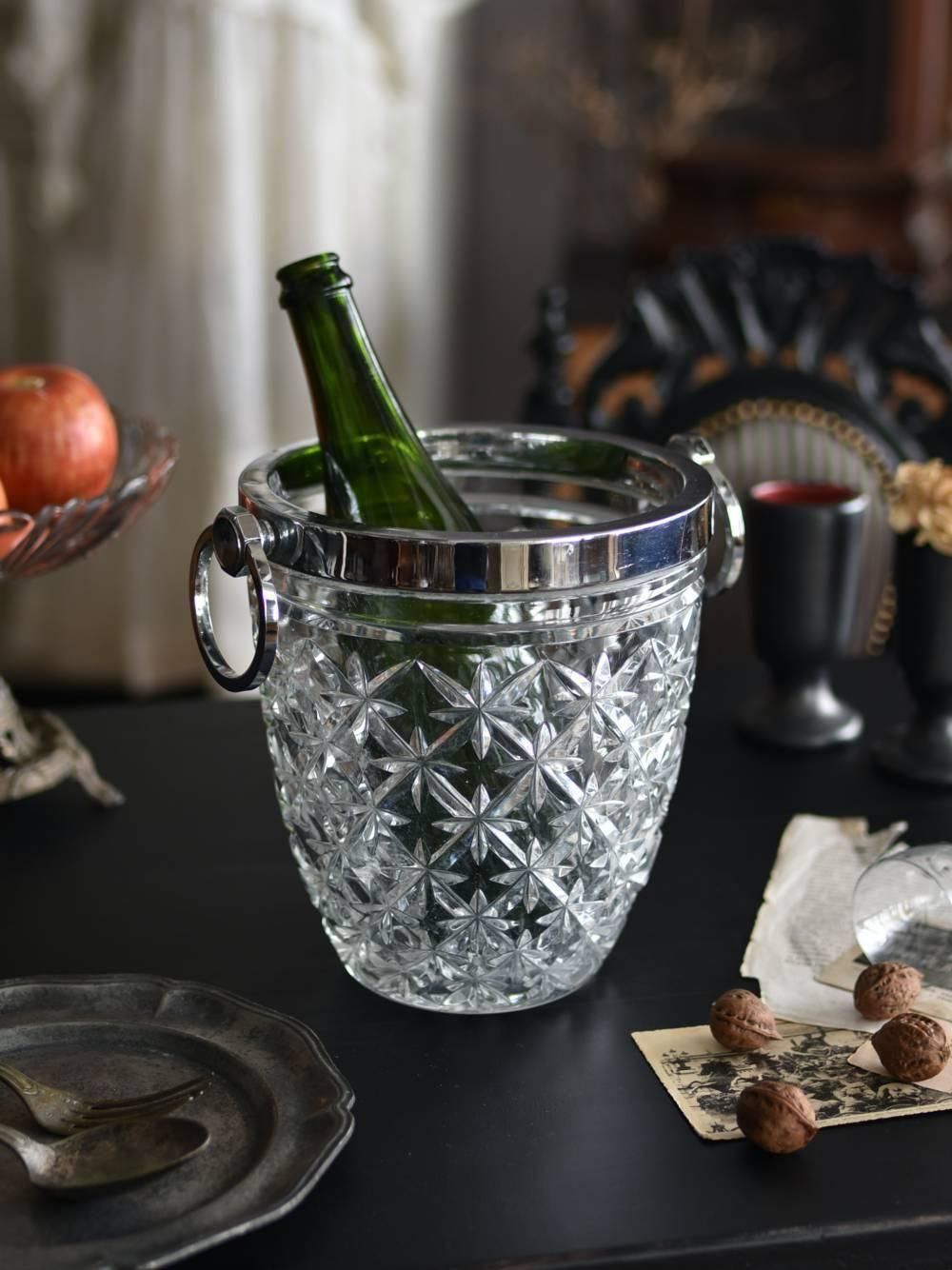ワインクーラー.ガラス フランスヴィンテージ雑貨 アイスペール