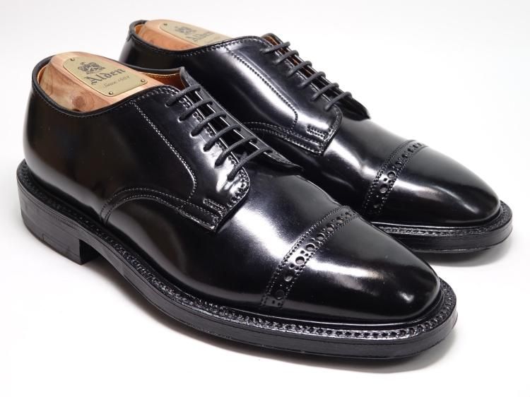 595 / 1221 試着程度 オールデン パンチドキャップトゥ ブラック