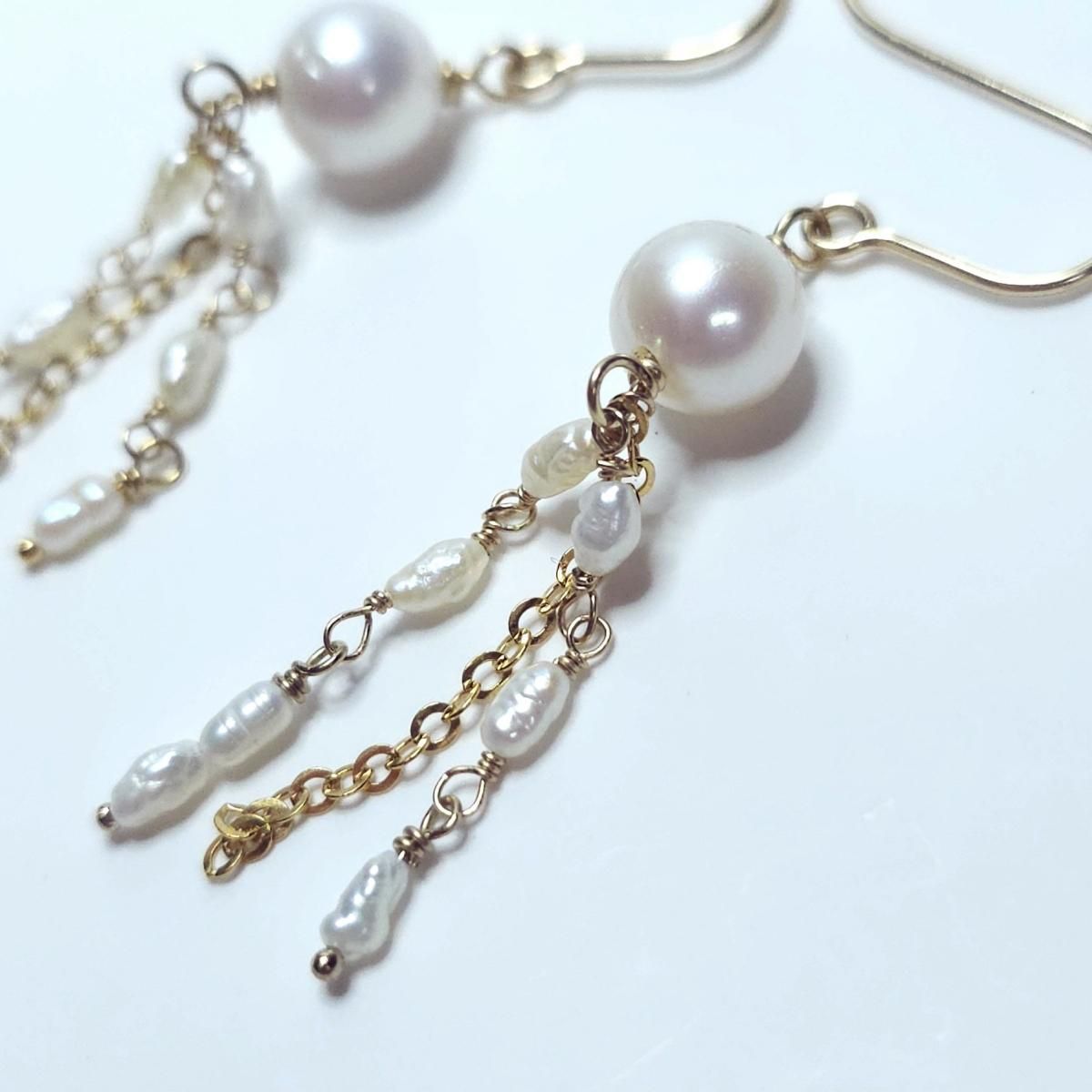 淡水パール クラゲ ピアス 14kgf - 天然石ハンドメイドアクセサリー