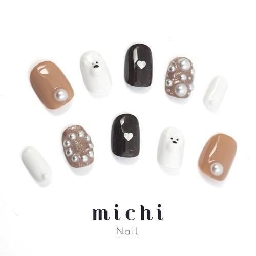 ぷっくりくまちゃんベージュネイル- ネイルチップ専門店ミチネイル