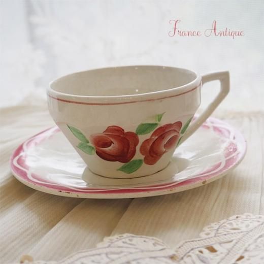 フランス サルグミンヌ窯 アンティーク C＆S ローズ バラ柄 カップ