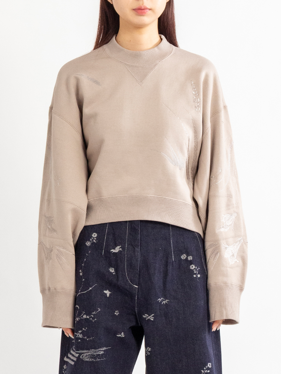 Floral Motif Embroidered Sweatshirts-フローラルモチーフエンブロイ