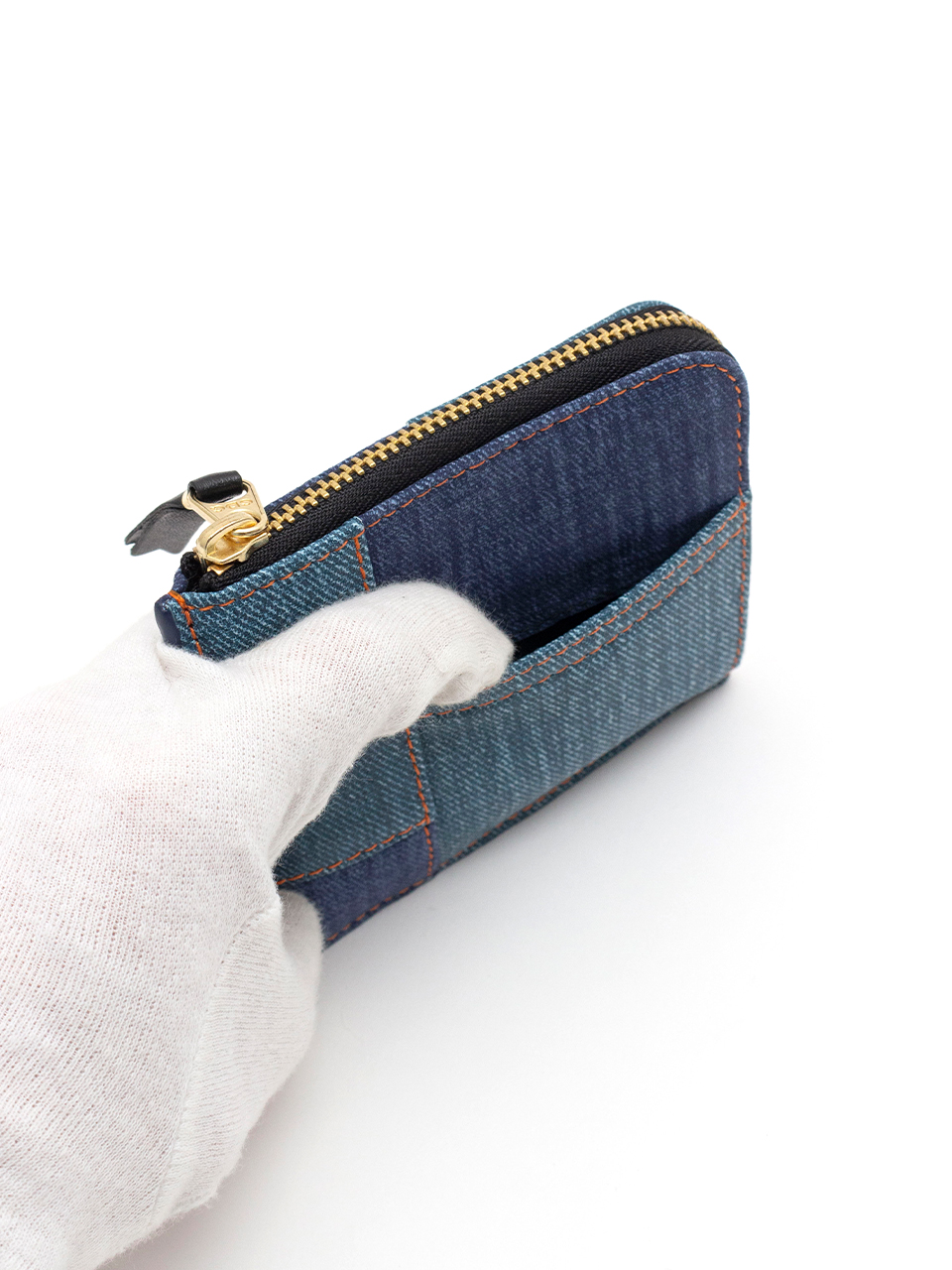 DENIM POCKET LEATHER WALLET-L LINE-デニムポケットレザーウォレットL